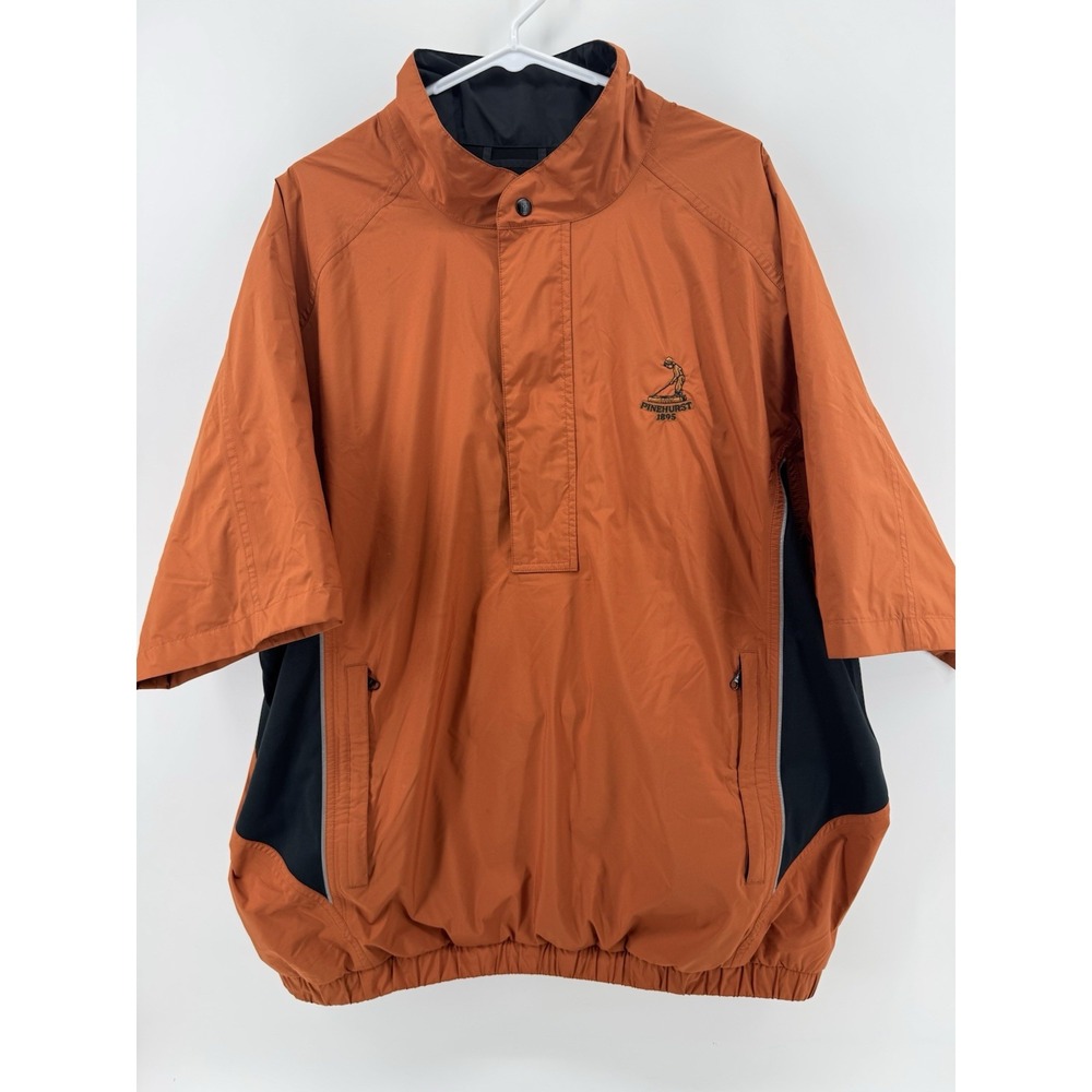 FootJoy DryJoys Windbreaker Mens XL Orange Black Short Sleeve 1/2 Zip Pinehurst